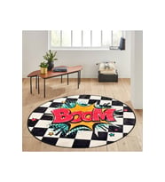 Eliana Home Baskılı, Yıkanabilir Kaymaz Taban Yuvarlak Halı LNA7147 120x120 cm (Siyah)