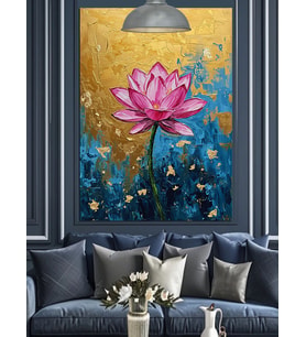 Parlayan Pembe lotus çiçeği sanat Dekoratif Kanvas - Mdf Ahşap Tablo