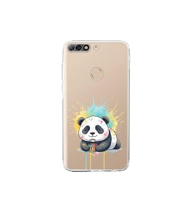 Huawei Y7 2018 ile Uyumlu Splash Panda Tasarımlı Şeffaf Silikon Kılıf
