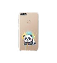 Huawei Y7 2018 ile Uyumlu Splash Panda Tasarımlı Şeffaf Silikon Kılıf