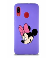 Samsung Galaxy A30 Soft Premier Kapak Minnie Mouse-B Tasarımlı Silikon Kılıf - Mor (Şeffaf)