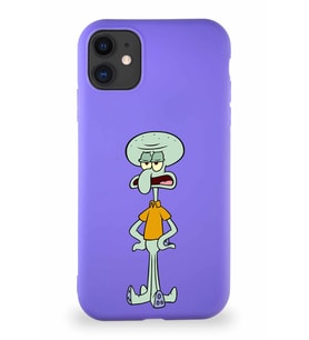 Apple iPhone 11 Soft Premier Kapak Squidward Dokunaç Tasarımlı Silikon Kılıf - Mor (Şeffaf)