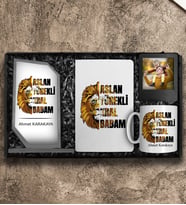 Babalar Gününe Özel Tasarım Defter & Plaket & Tasarım Kupa & Çerçeve Hediye Seti