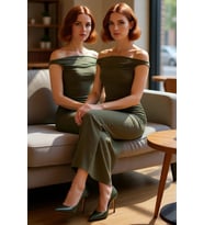 Kadın Moda Şık Midi Boy Carmen Yaka Fitted Vücuda Oturan Örme Şık Abiye Elbise