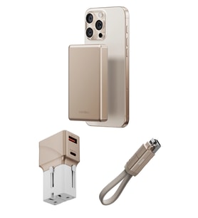 X Bazic 25W Adaptör AluPac 10.000 mAh Powerbank ve AluCable 60W USB to Lightning Kablolu Set Travel Çanta - Gold