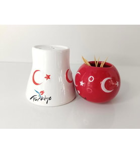 Tuzluk Kürdanlık Seramik Biblo Masa Süsü Türk Bayrak Ay Yıldız hediye 