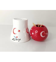 Tuzluk Kürdanlık Seramik Biblo Masa Süsü Türk Bayrak Ay Yıldız hediye 