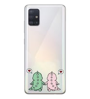 Samsung Galaxy A71 Uyumlu Kalpli Dinazor Çiftler Tasarımlı Şeffaf Telefon Kılıfı
