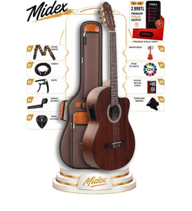 Midex X48-EQ Ekolayzerli Profesyonel Elektro Klasik Gitar Seti Maun Ağacı El Yapımı