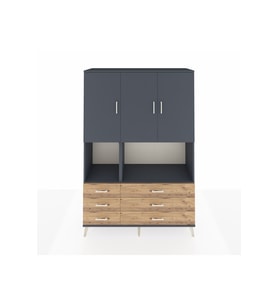 Hyperion Dolap 6 Raflı 6 Çekmeceli 3 Kapaklı 132x44x195 Antrasit-Antrasit/Çam