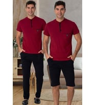 Mecit 2769 Erkek Bordo Büyük Beden Şortlu Pijama Takımı