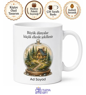 Diorama Sanatçısına Minyatür Dünya Çizimli Hediye Kupa Bardak Özel Tasarım