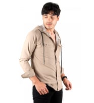 DeepSEA Beyaz Kapüşonlu Likralı Kot Gömlek – Slim Fit Çıt Çıt Kapamalı Erkek Gömlek 2300396