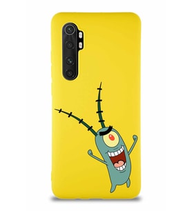 Xiaomi Mi Note 10 Lite Soft Premier Kapak Plankton Tasarımlı Silikon Kılıf - Sarı (Şeffaf)