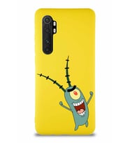 Xiaomi Mi Note 10 Lite Soft Premier Kapak Plankton Tasarımlı Silikon Kılıf - Sarı (Şeffaf)