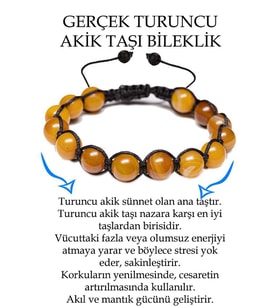 Sertifikalı Damarlı Açık Turuncu Akik Taşı Bileklik - Makrome (Çok Renkli)