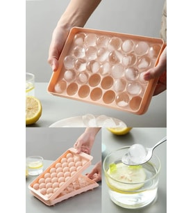 2.5 cm Çap Yuvarlak Buz Küpü Yapma Tepsisi 33 Bölmeli Küre Top Buz Kalıbı Küplü Buzluk 20x12 cm (Karışık)