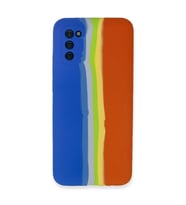 Samsung Galaxy A03s Kılıf Ebruli Lansman Silikon - Mavi-turuncu
