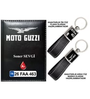 Plakanıza Özel Motoguzzi Logolu Siyah Ruhsat Kabı ve Anahtarlık