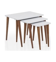 Ahşap Mdf 3 lü Zigon Sehpa Retro Ayaklı Dikdörtgen Barok Beyaz
