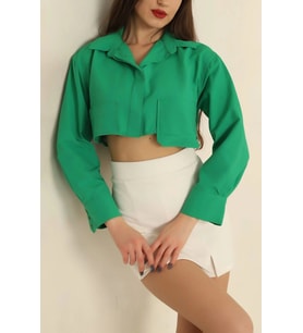 Poplin crop gömlek yeşil s3060