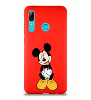 Huawei P Smart 2019 Soft Premier Kapak Mickey Mouse-A Tasarımlı Silikon Kılıf - Kırmızı (Şeffaf)