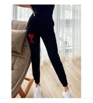 Unisex İki İplik Baskılı Oversize Eşofman Altı - Siyah
