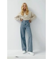 Süper Yüksek Bel Likralı Kar Yıkamalı Geniş Paça Kot Pantolon (wide Leg)