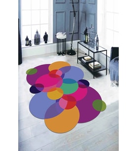 Çok Renkli Daire Desenli Kaymaz Taban Lazer Kesim Halı LZ24 - 100 x 160 cm