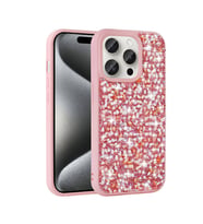 iPhone 15 Pro Kılıf Parlak Taşlı Tasarım Linea Kılıf (Pembe)