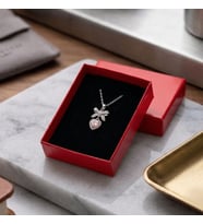 Gümüş Renk Çelik Kolye - Pembe Taşlı Kalp ve Kurdele Figürlü - Hediye Kutulu & Paketli