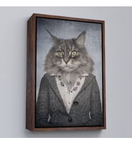 Çerçeveli Kedi Kafalı İnsan Kanvas Tablo (Altın)