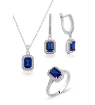 Baget Taşlı Üçlü Gümüş Set Takım Safir Zirkon