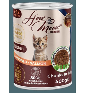 HOW MEOW 12 ADET JÖLELİ PARÇA ETLİ YAVRU KEDİ YAŞ MAMASI SOMONLU 400 GRAM