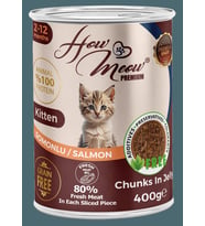HOW MEOW 12 ADET JÖLELİ PARÇA ETLİ YAVRU KEDİ YAŞ MAMASI SOMONLU 400 GRAM