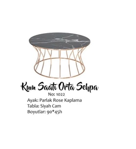 Brc 17558 ORTA SEHPA Kumsaat Beyaz mermer Temper Cam Metal ROSE Kaplama El Yapım  (Rose - Gold)