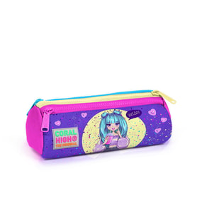 Coral High Kids Mor Pembe Anime Kız Desenli Üç Bölmeli Kalem Çantası 22035