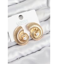 Pirinç İnci Detaylı Girdap Model Gold Renk Kadın Küpe (Altın)