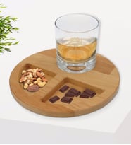 BK Gift Kişiye Özel Baş Harfli İsimli Viski Bardağı ve Doğal Masif Ahşap Yuvarlak Sunum Tabağı Çerezlik Hediye Seti-7