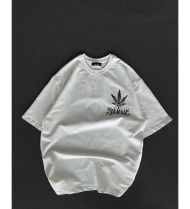 Kadın Baskılı T-Shirt Kısa Kol Bisiklet Yaka Oversize Rahat Kalıp Günlük Tişört - Beyaz