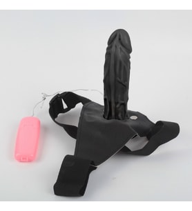 LilituShop 18 cm Belden Bağlamalı İçi Boş Titreşimli Testissiz Protez Siyahi Penis