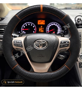 Toyota Verso Dikme Direksiyon Kılıfı Alcantara Süet Mat Karbon Taba Yüzük ve Dikiş Elegant-Premium 2013-2018