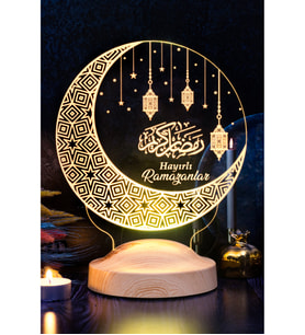 Ramazan Hediyesi Kişiye Özel Kandilli Led Lamba, Işıklı Ramazan Süsü, Hilal ve Kandil Tasarımlı Dini Hediye, Hediyelik Gece Lambası