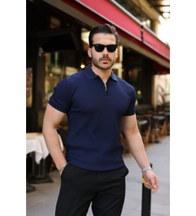 Erkek Fermuarlı Yakalı Kısa Kollu Tshirt