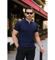 Erkek Fermuarlı Yakalı Kısa Kollu Tshirt