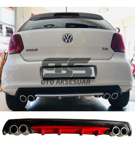 Volkswagen Polo MK5 Difüzör Arka Tampon Eki 4 Egzoz Çıkışlı Kırmızı Lüx Tip