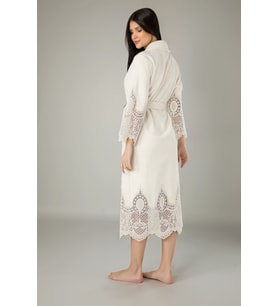 Uzun Şalyaka Dantelli Bambo Cotton  (Krem)