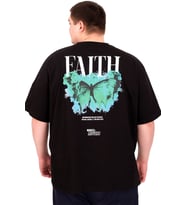 Mode XL Büyük Beden Erkek T-Shirt Bisiklet Yaka FAITH U25030 Siyah