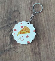 Kişiye Özel Pizza Lover  Anahtarlık (Beyaz)
