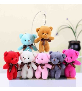 Yumoş Mini Peluş Ayıcık Anahtarlık 7'li Set  Çanta Süsü Aksesuar Tatlı Şirin Sevimli Maskot Hediyelik Renkli Oyuncak